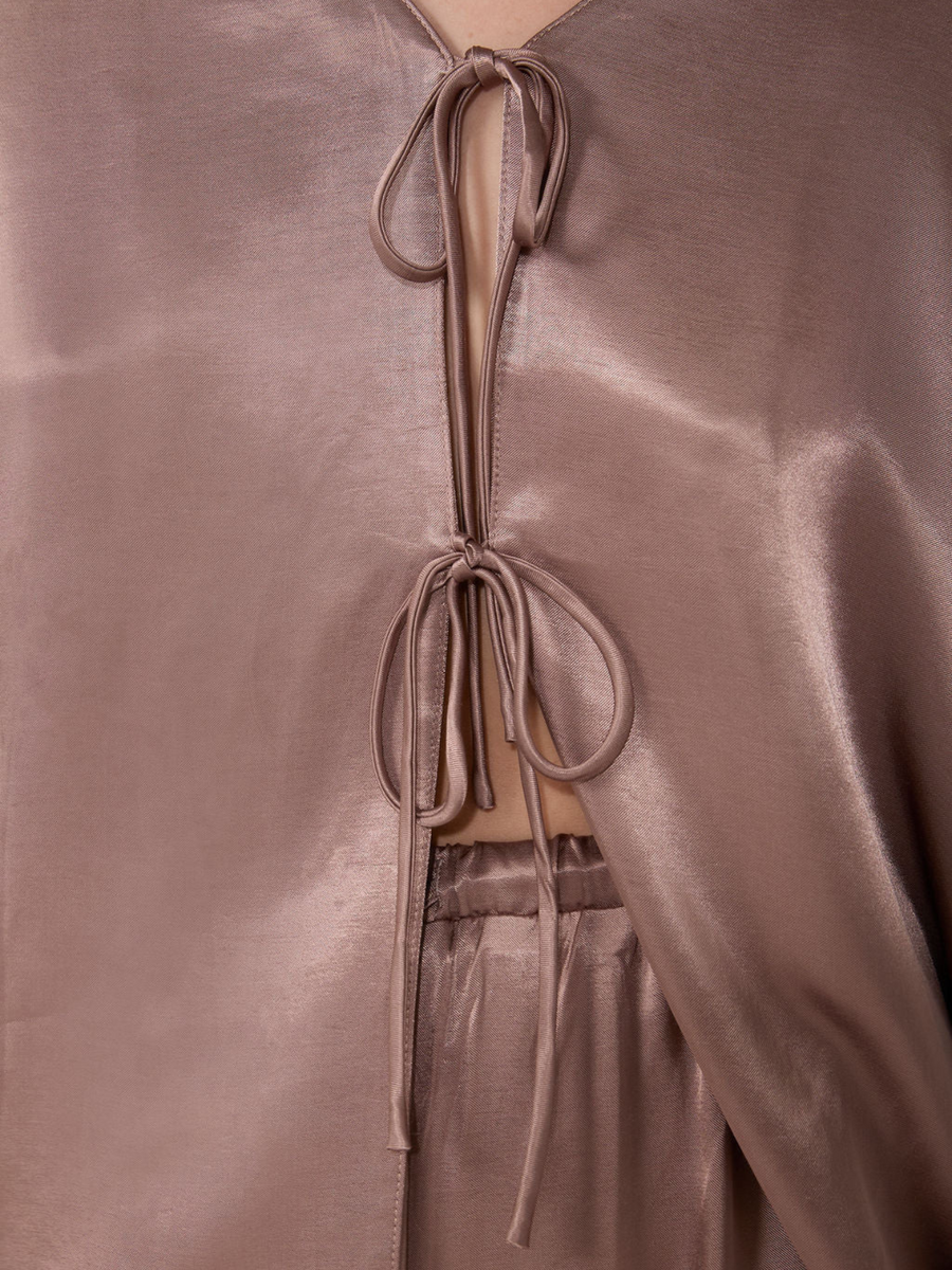 Brigette Cocoa Satin Tie Blouse