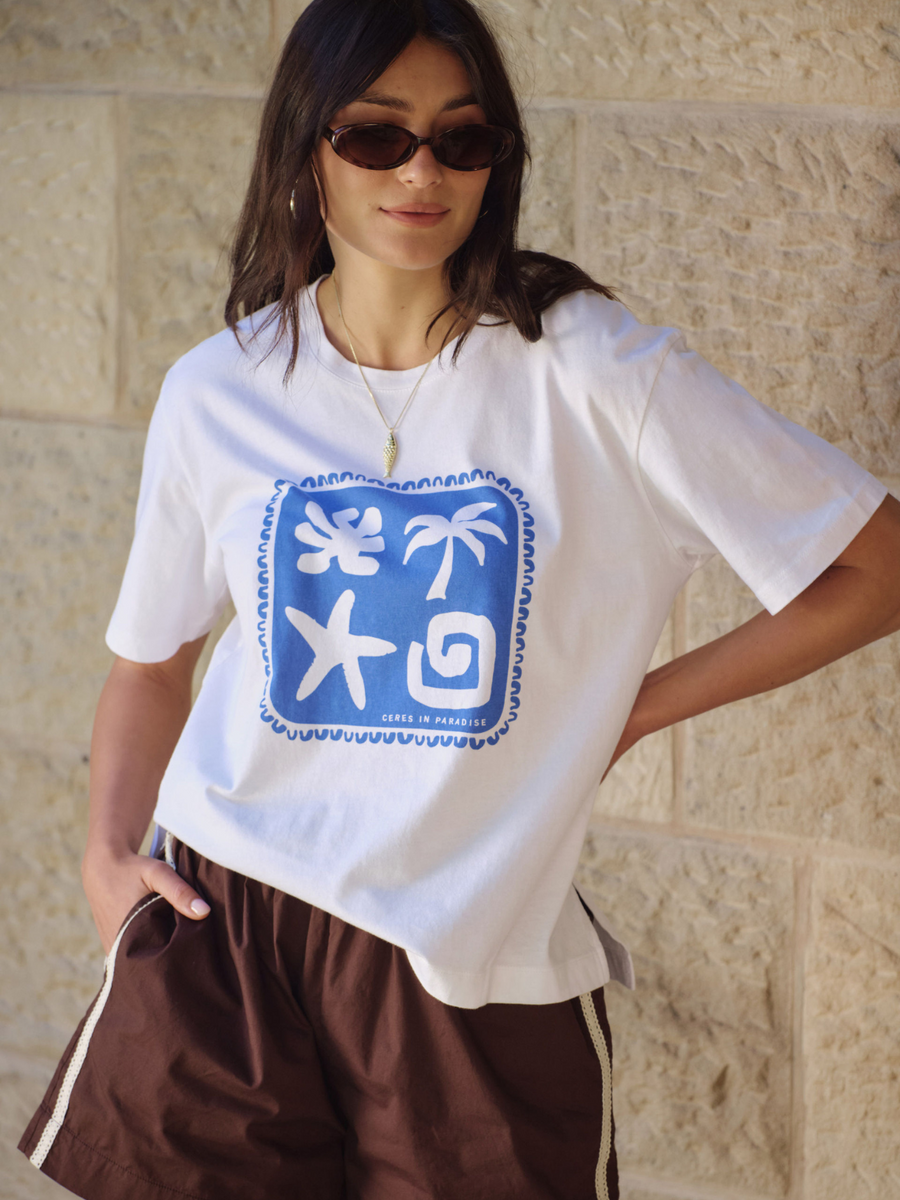 Stevie Slouchy Tee | White Ceres Paradise Print