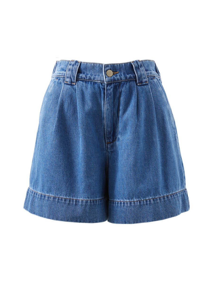 Pleat Front Short | Washed Indigo