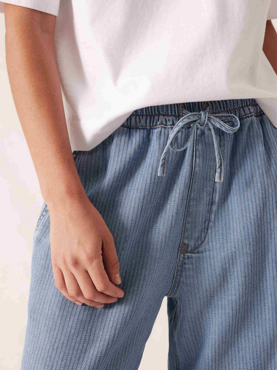 Andie Wide Leg Drawstring Pant | Blue Herringbone