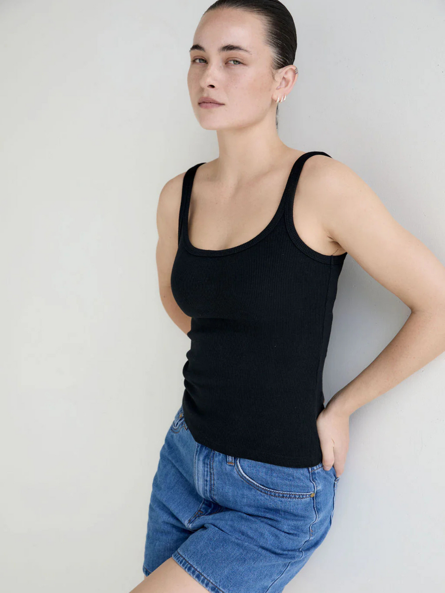 Basic Black Ribbed Cotton Tank