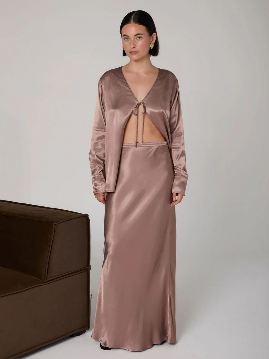 Brigette Satin Skirt | Cocoa