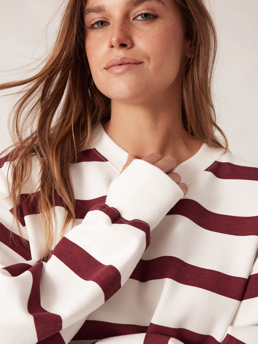 Cropped Slouchy Crew | Burgundy Stripe