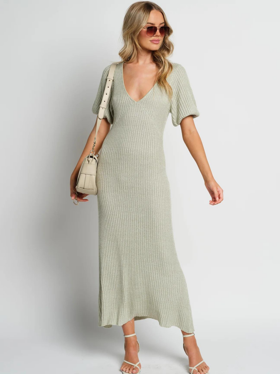 Amalfi Knit Midi Dress - Sage Green Marle