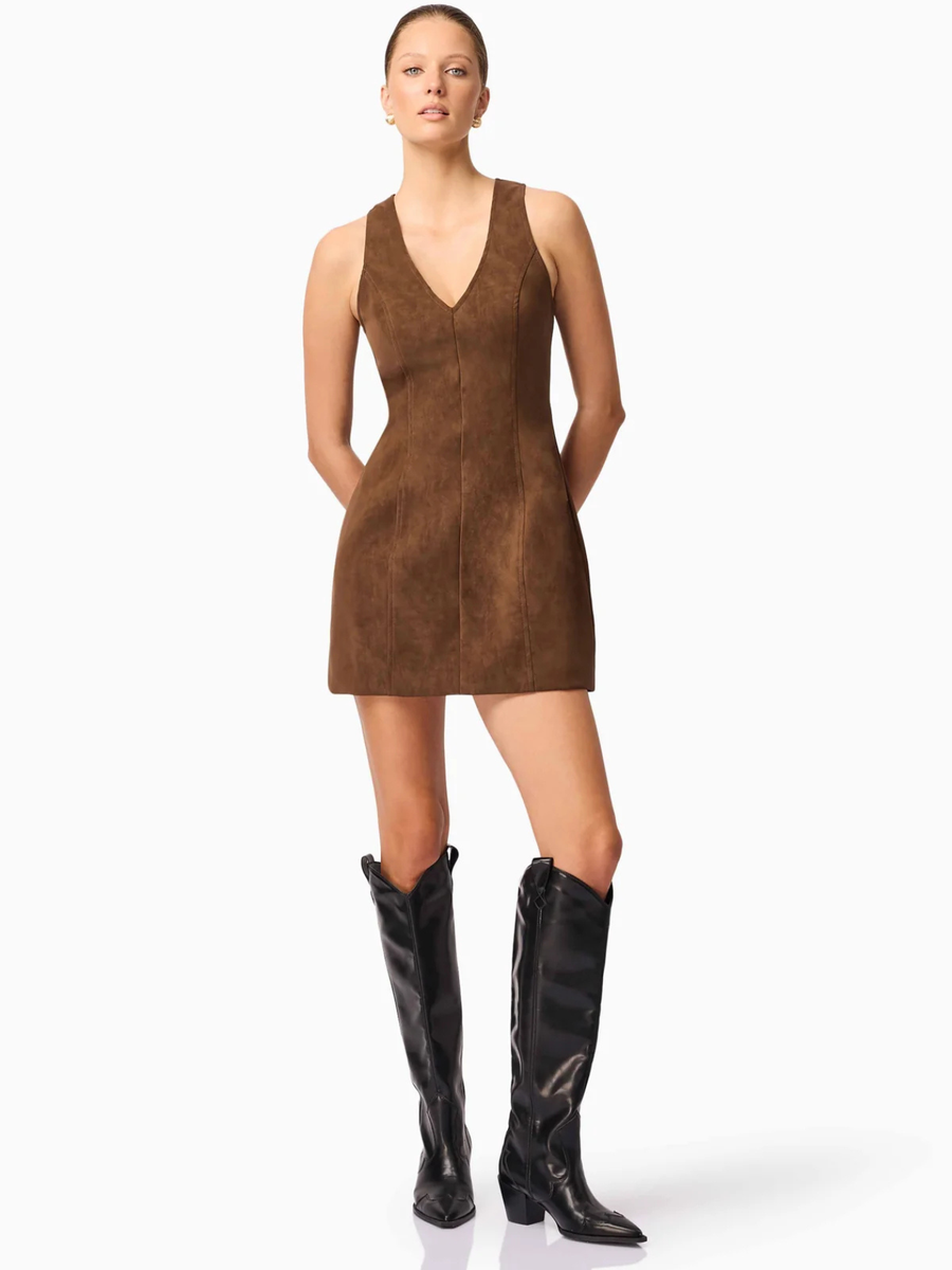 Venus Suede Mini Dress in Brown