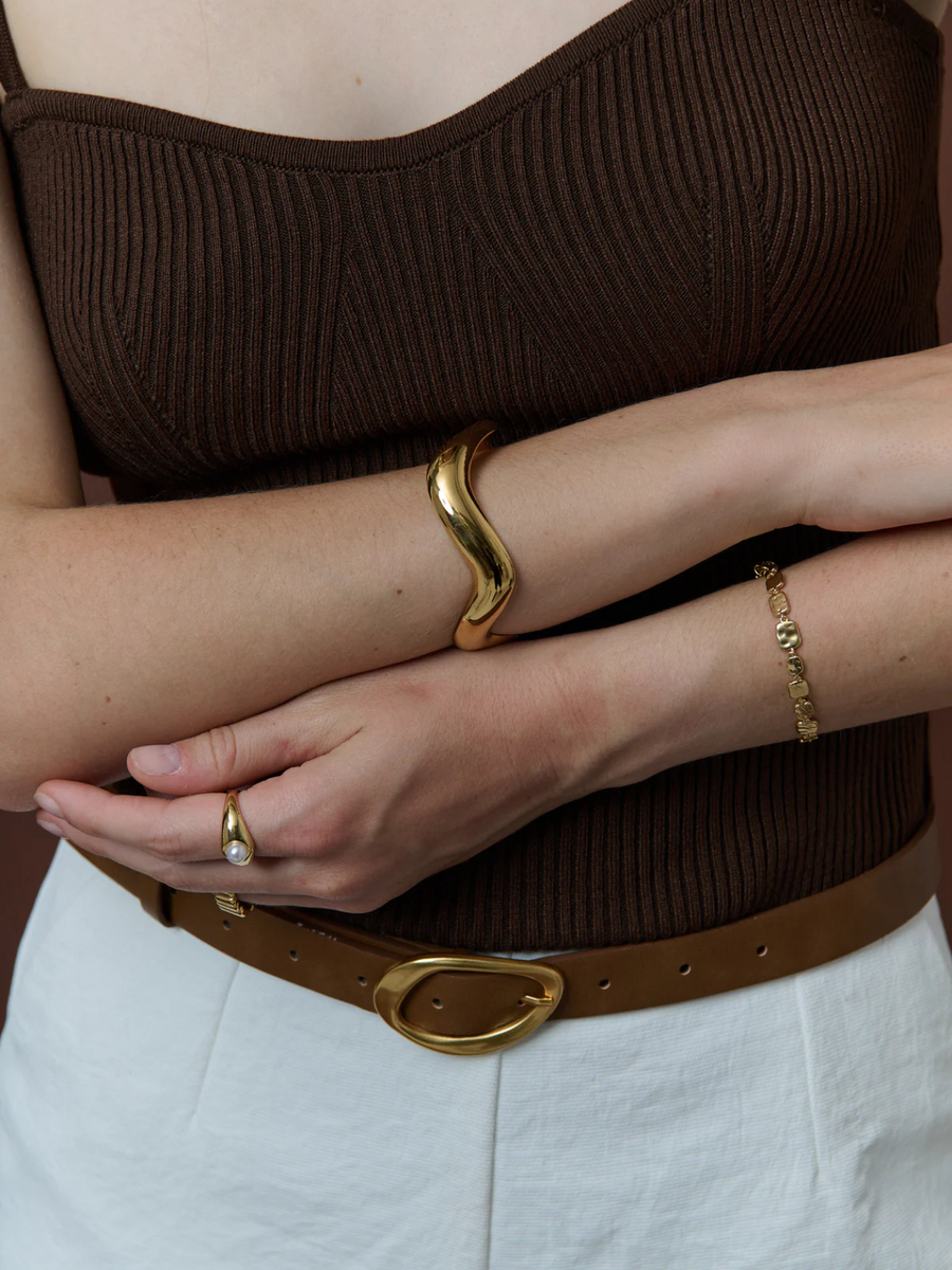 Noah Oval Buckle PU Leather Belt | Brown