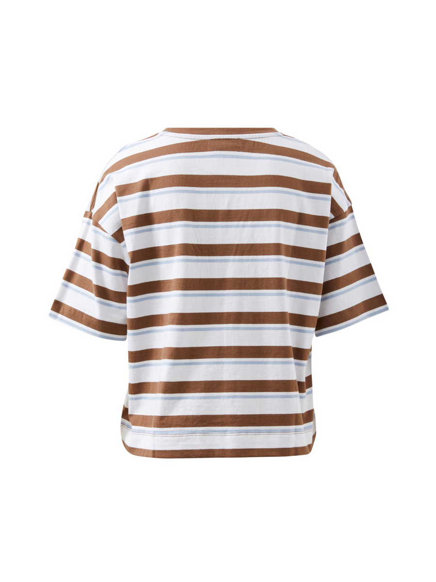 Boa Boxy Pocket Tee| Milk Choc Stripe