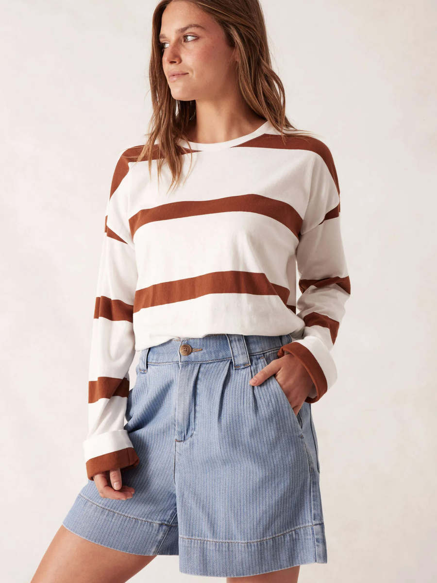 Pleat Front Short | Blue Herringbone