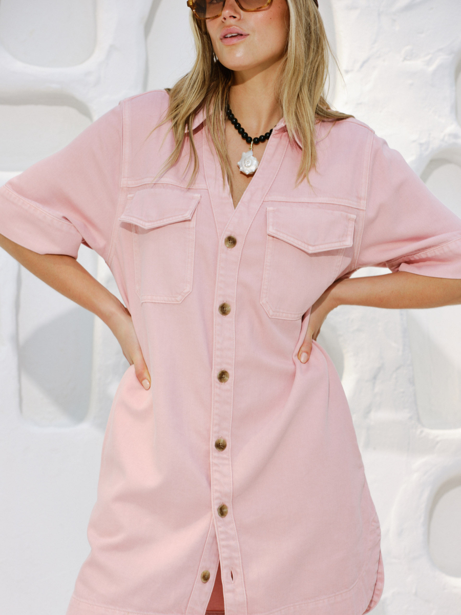 Sammy Relaxed Shirt Dress | Washed Pink
