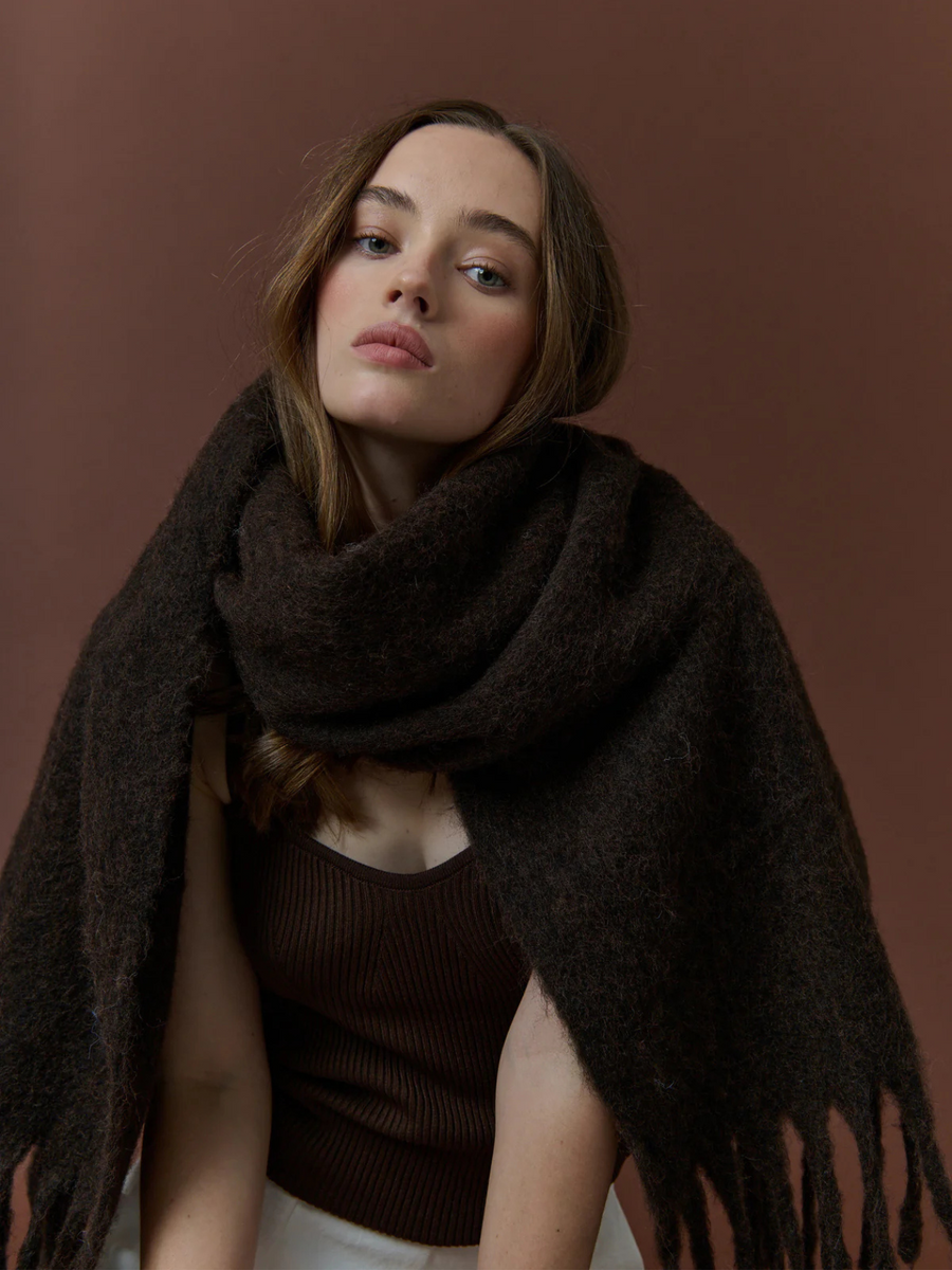 Betty Wool Plain Fluffy Scarf | Brown