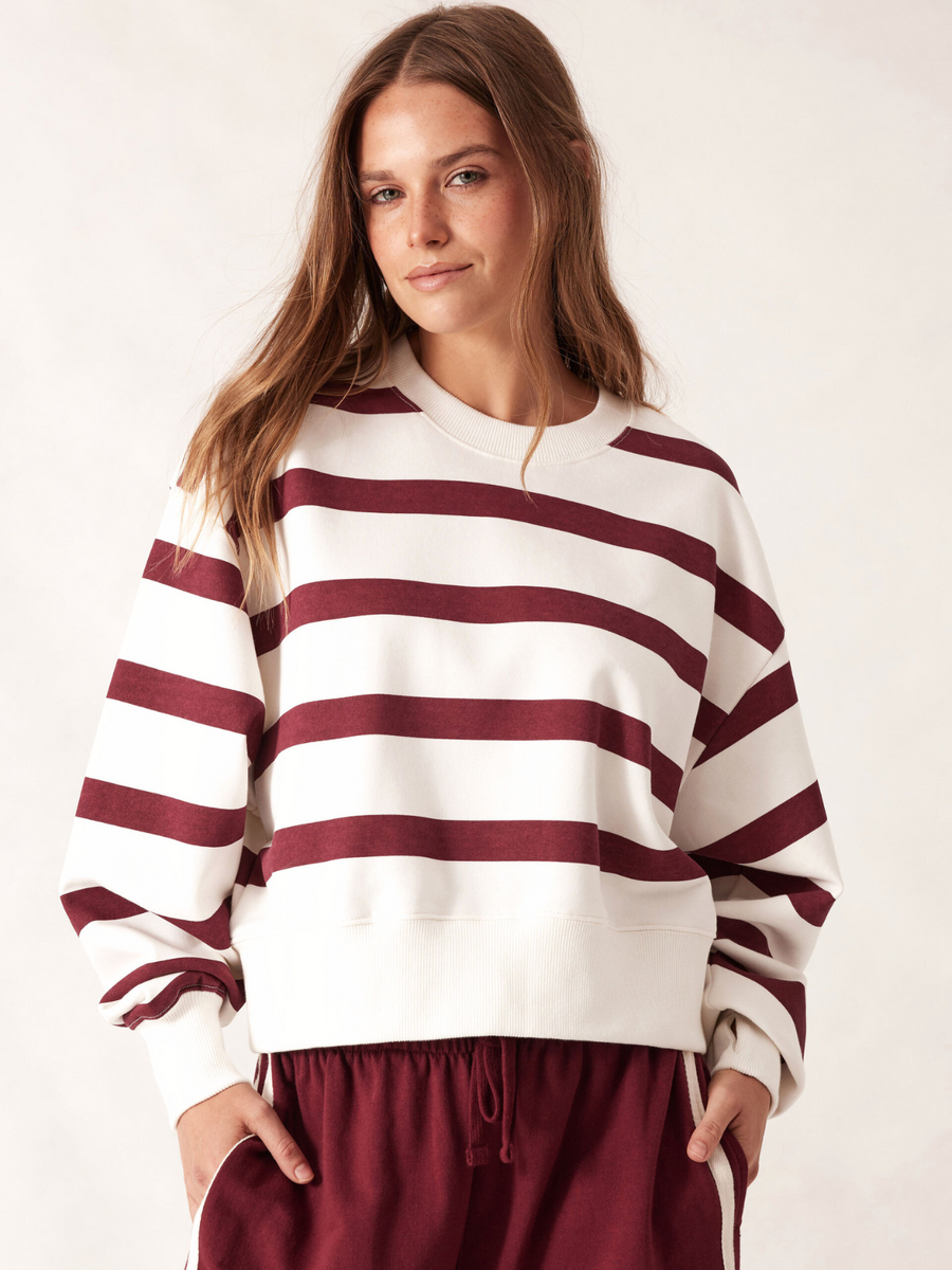 Cropped Slouchy Crew | Burgundy Stripe