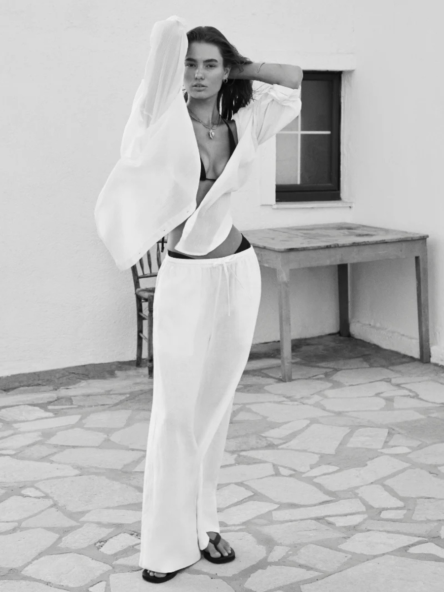 Shore Linen Palazzo Pant | White