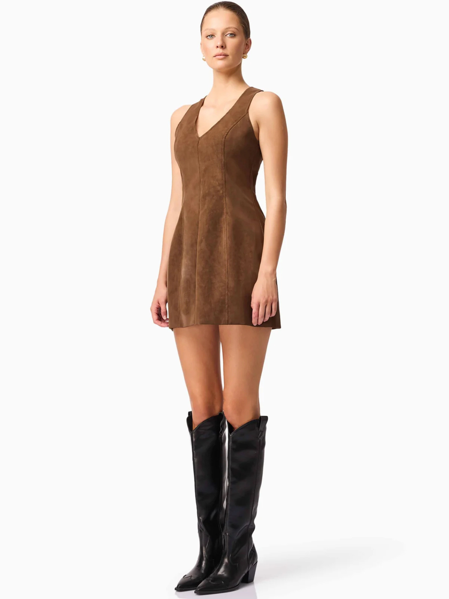Venus Suede Mini Dress in Brown