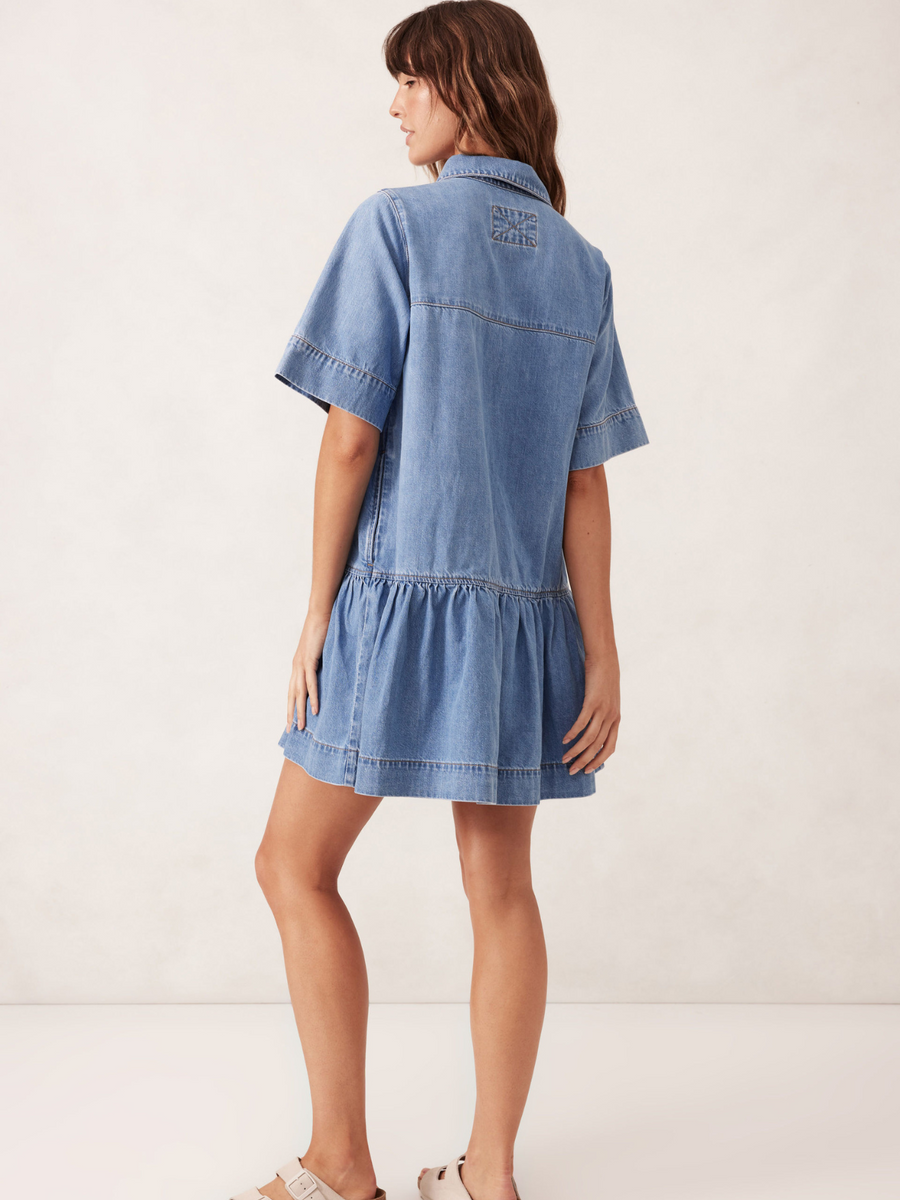 Short Sleeve Tiered Pocket Shirt Dress