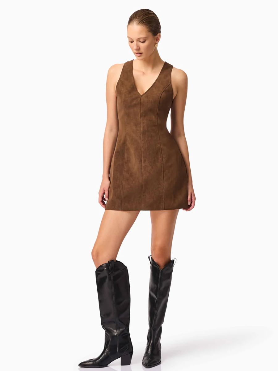 Venus Suede Mini Dress in Brown