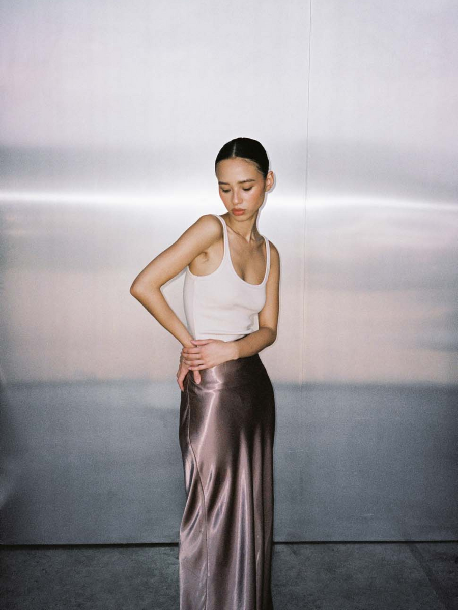 Brigette Satin Skirt | Cocoa