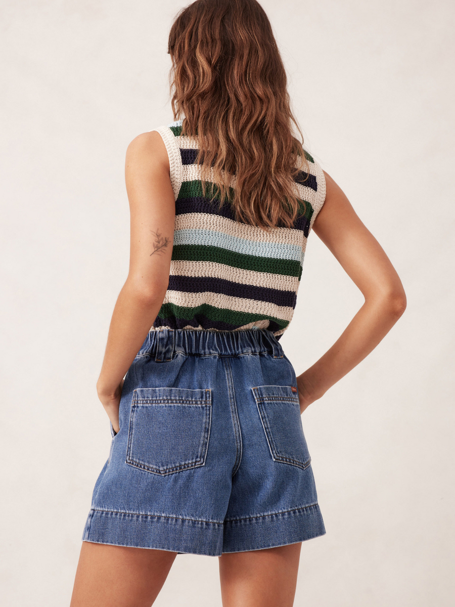 Pleat Front Short | Washed Indigo