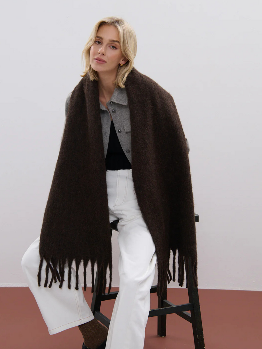 Betty Wool Plain Fluffy Scarf | Brown