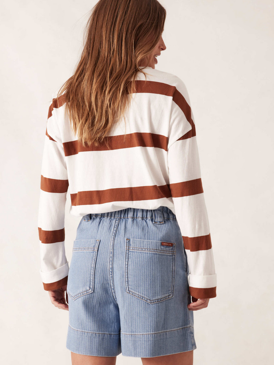 Pleat Front Short | Blue Herringbone