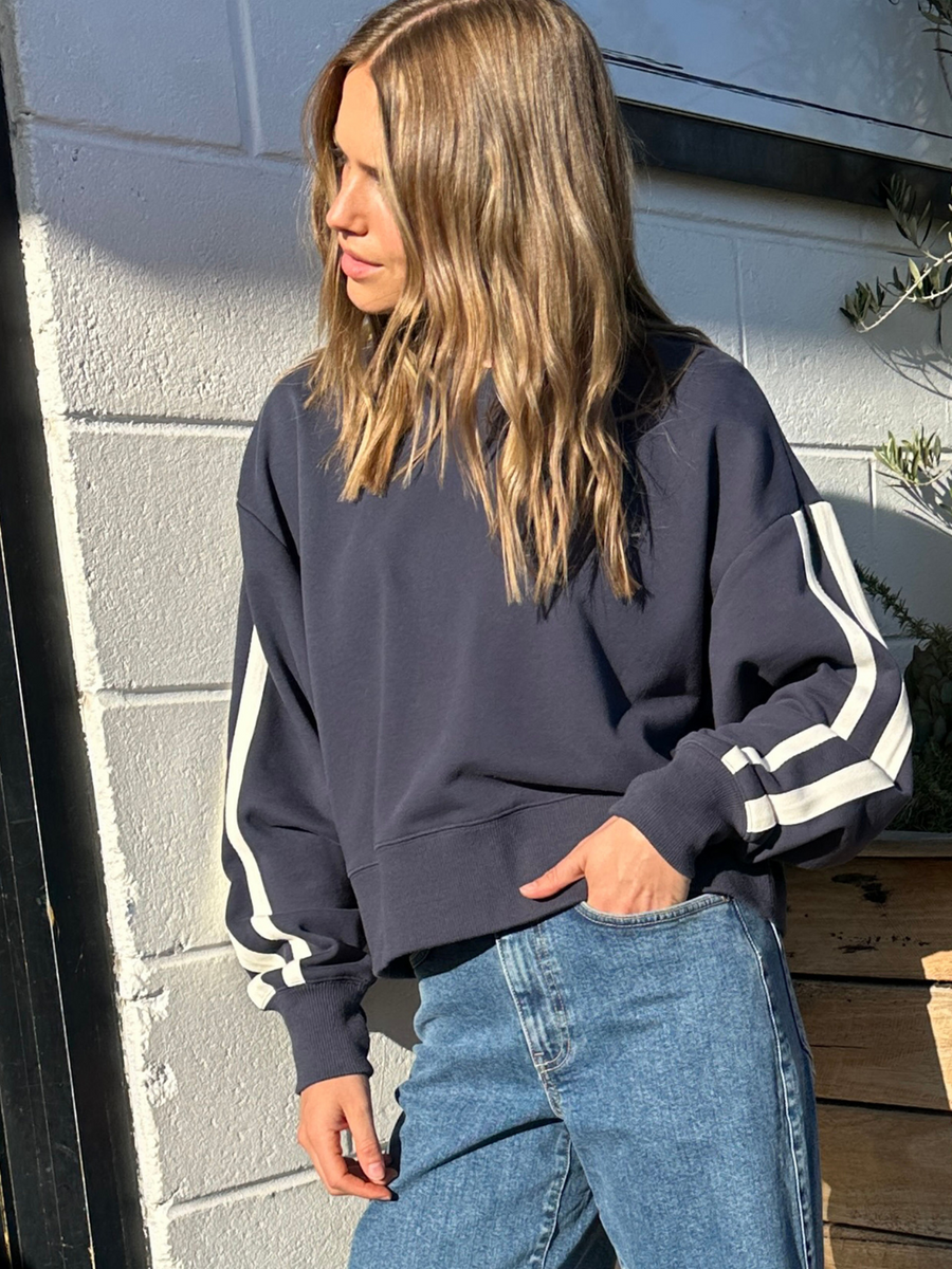Sporty Slouchy Crew | New Navy Side Stripe