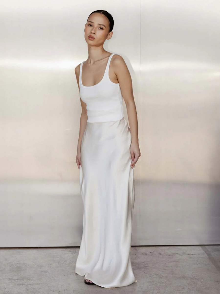 Brigette Satin Skirt | Pearl