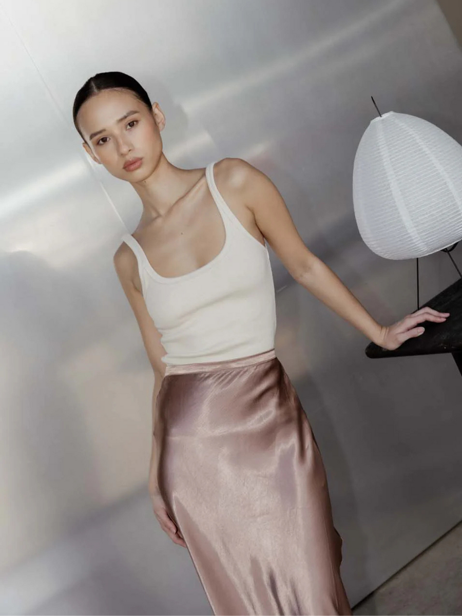 Brigette Satin Skirt | Cocoa