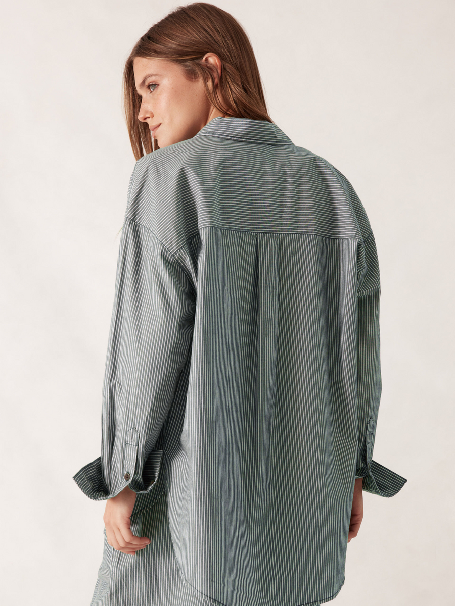 Peta Oversized Shirt | Green White Narrow Stripe