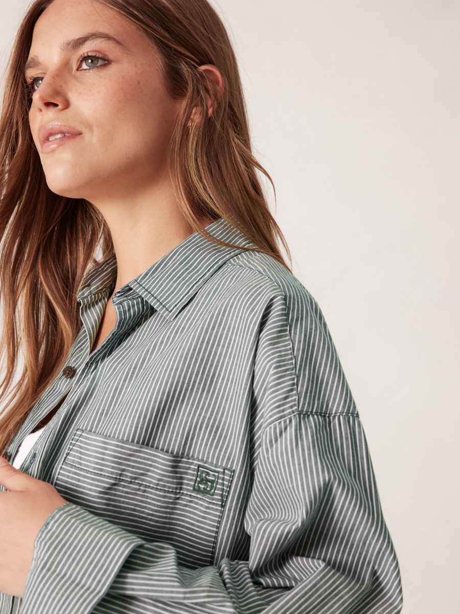 Peta Oversized Shirt | Green White Narrow Stripe