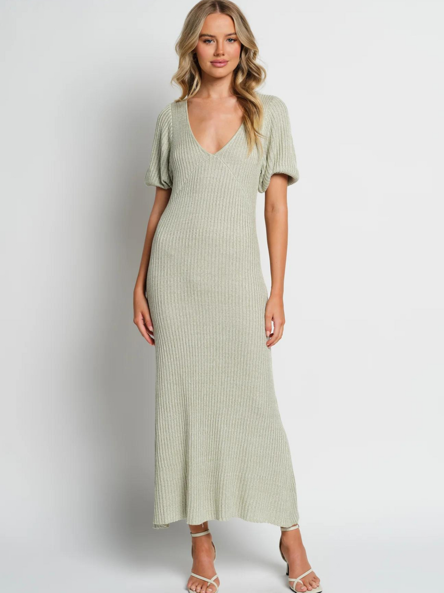 Amalfi Knit Midi Dress - Sage Green Marle