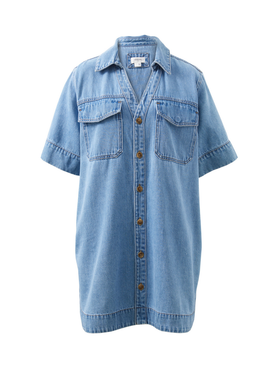Relaxed Shirt Dress | Mid Vintage Blue