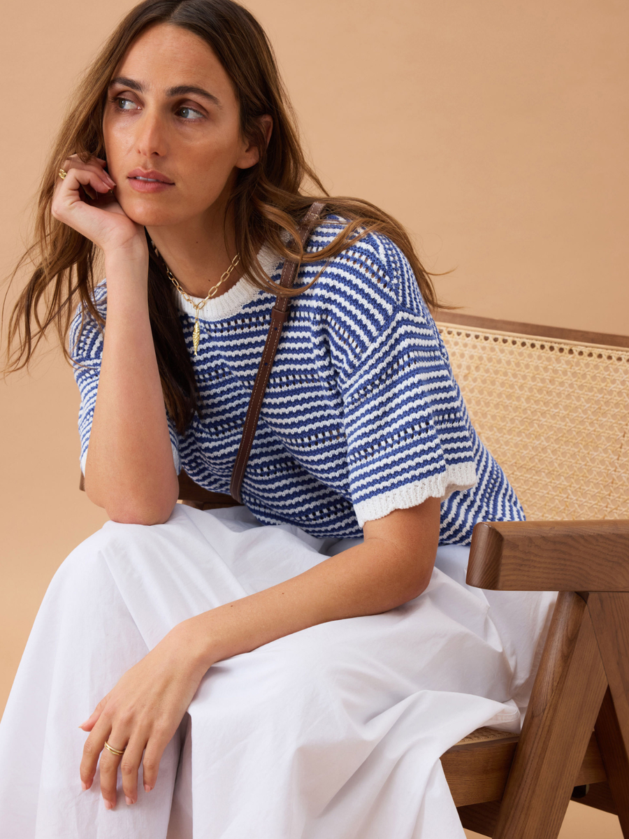 Nina Boxy Knit Tee | Summer Blue Stripe