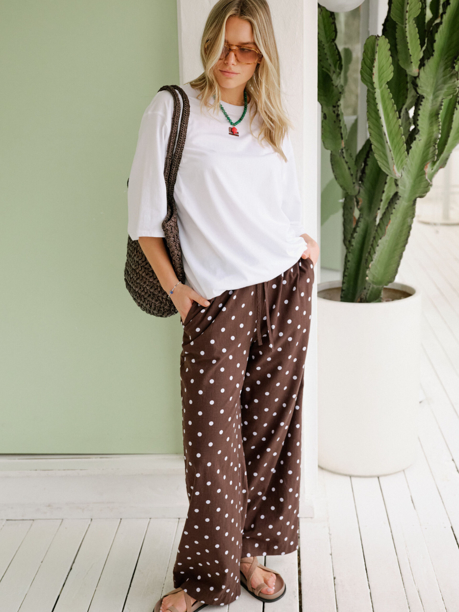 Resort Pant | Choc Polka dot