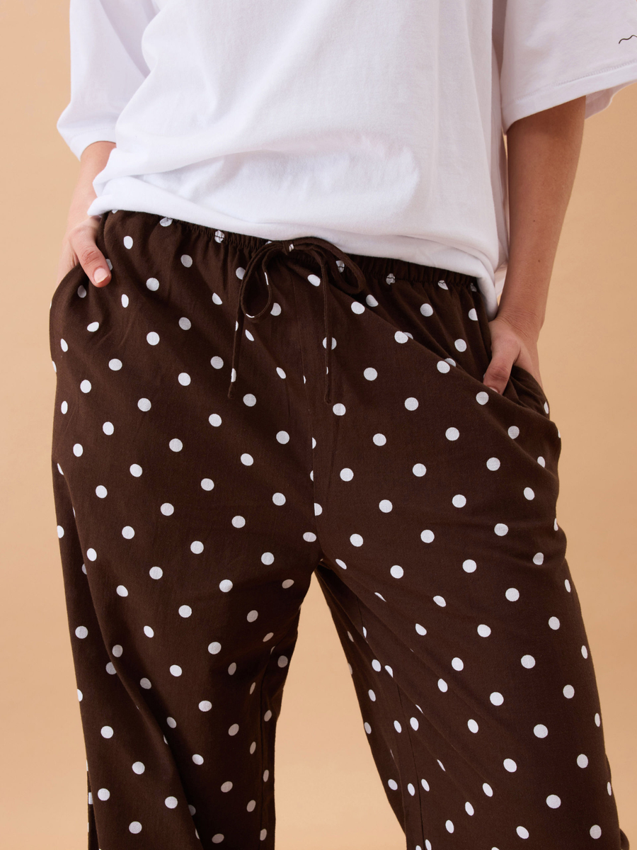 Resort Pant | Choc Polka dot