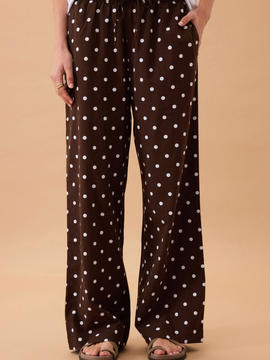 Resort Pant | Choc Polka dot