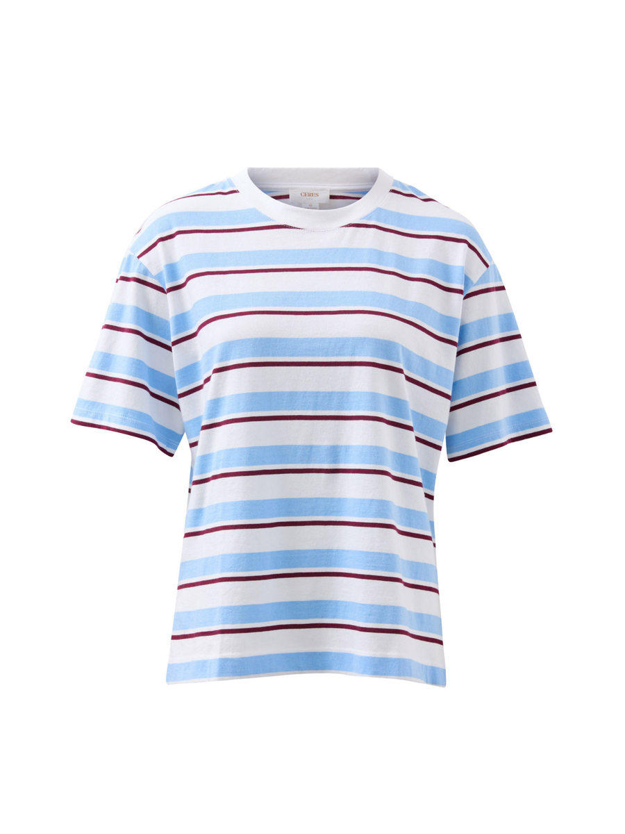 Stevie Slouchy Tee | Powder & Pomegranate Retro Stripe