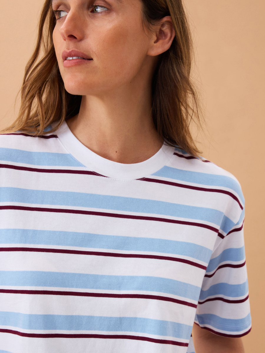 Stevie Slouchy Tee | Powder & Pomegranate Retro Stripe