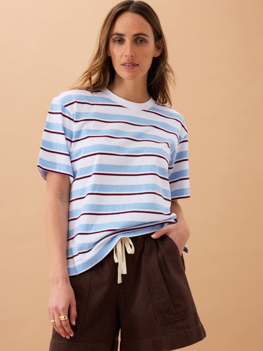 Stevie Slouchy Tee | Powder & Pomegranate Retro Stripe