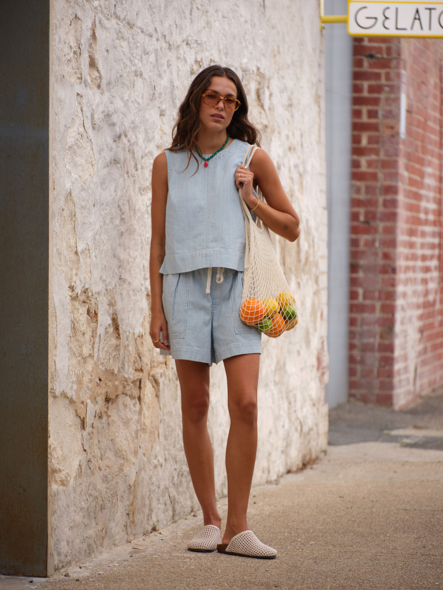 Darcy Relaxed Everyday Short | Indigo White Stripe