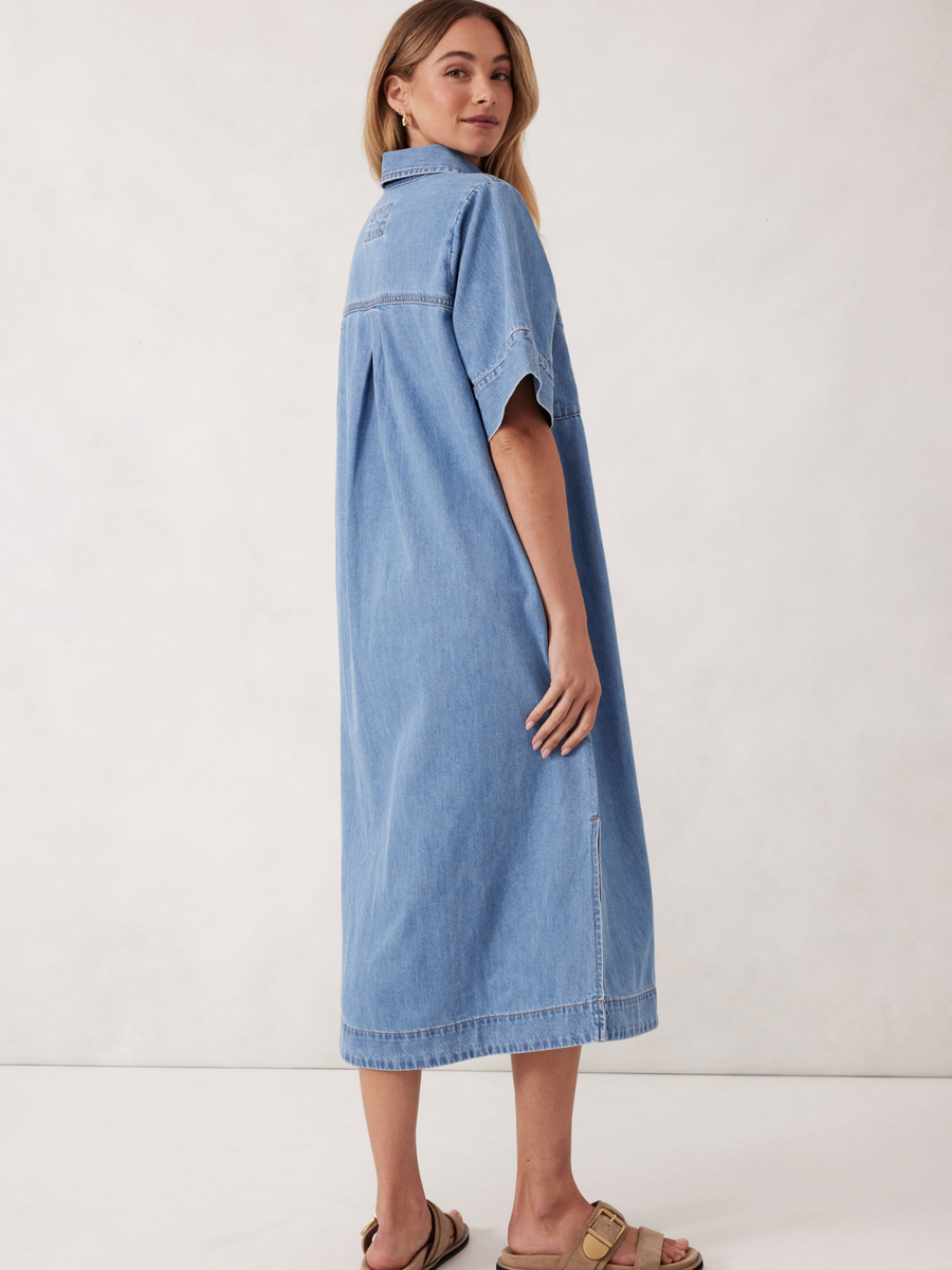 Ava Short Sleeve Midi Dress | Vintage Blue