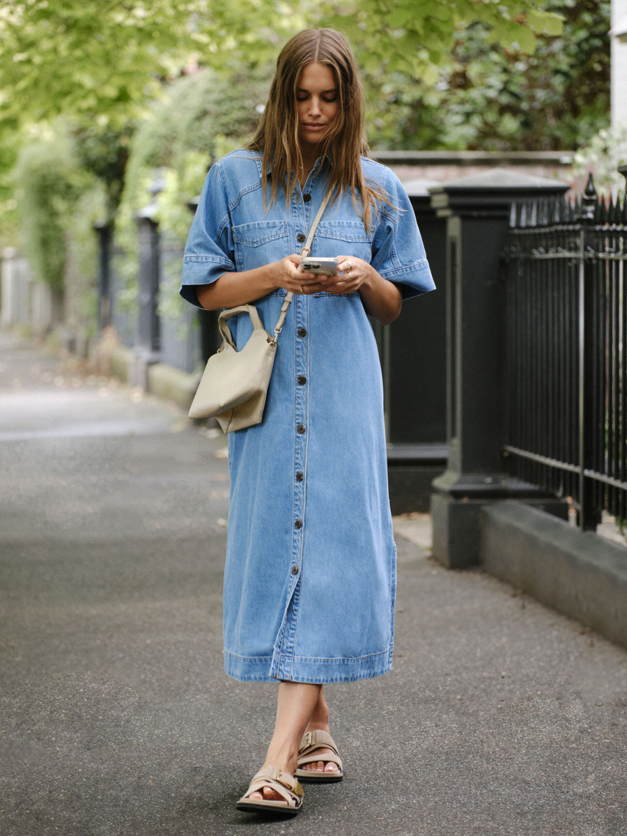Ava Short Sleeve Midi Dress | Vintage Blue