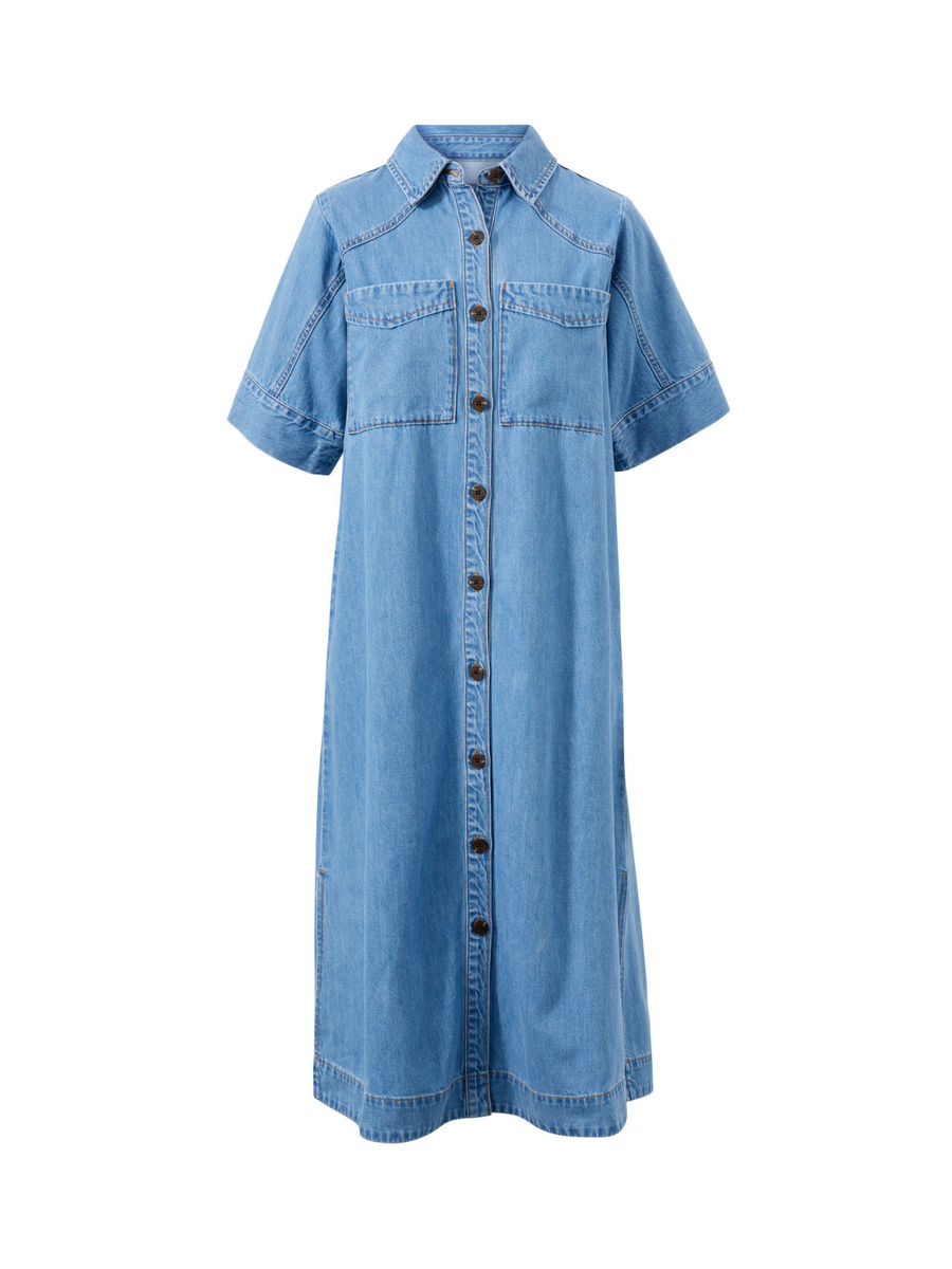 Ava Short Sleeve Midi Dress | Vintage Blue