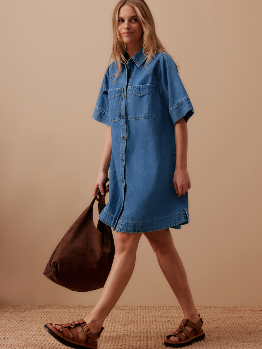 Ava Short Sleeve Mini Dress | Fresh Indigo