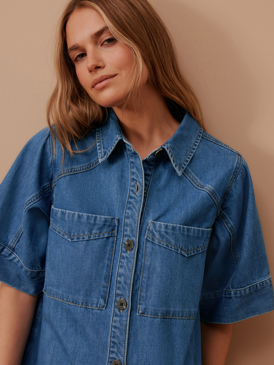 Ava Short Sleeve Mini Dress | Fresh Indigo