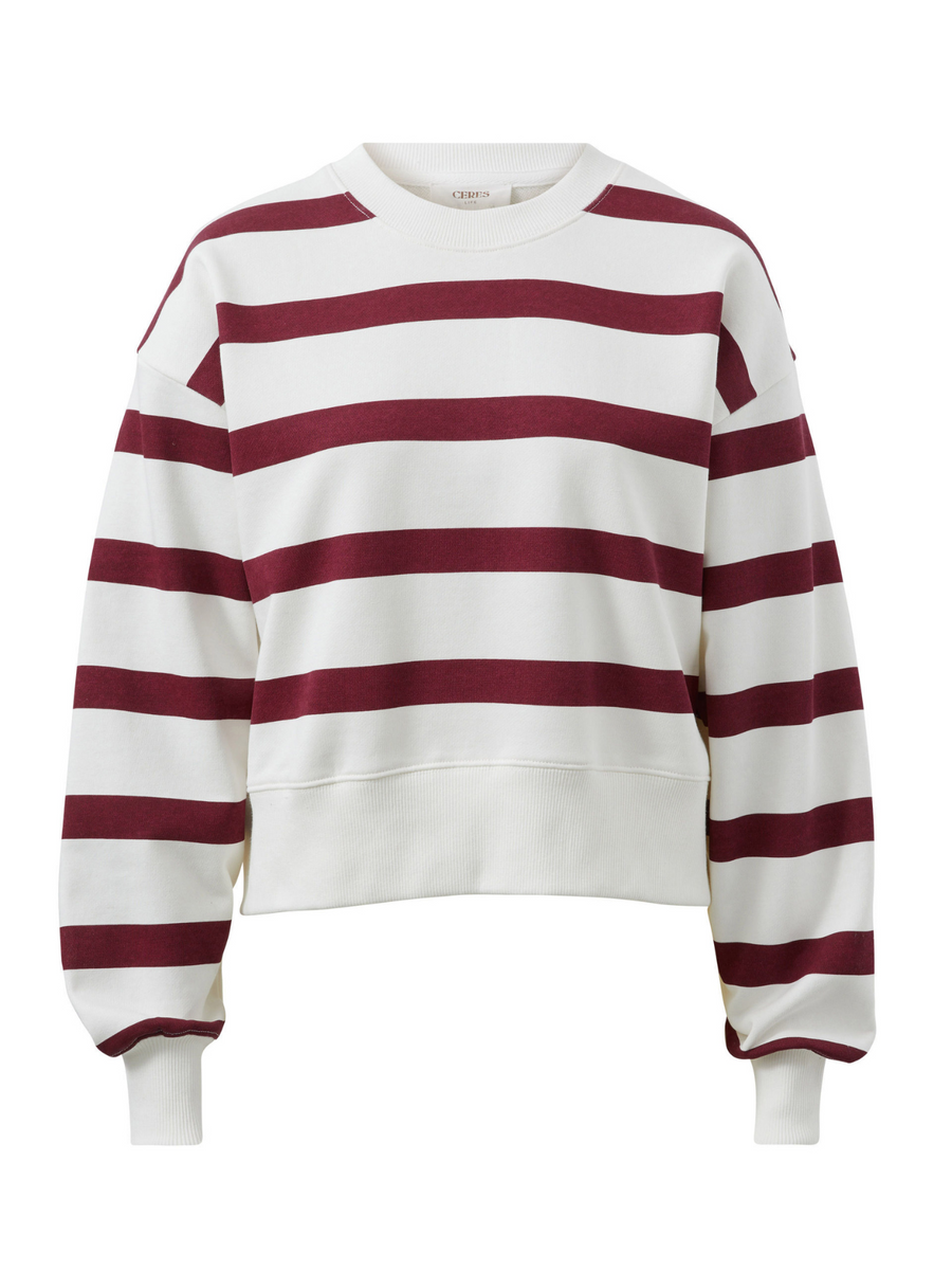 Cropped Slouchy Crew | Burgundy Stripe