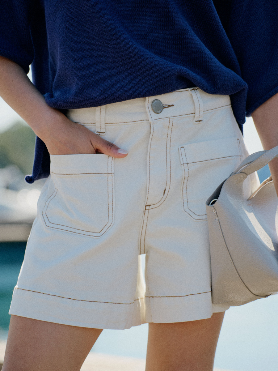 Esther Denim Patch Pocket Short | Eggshell