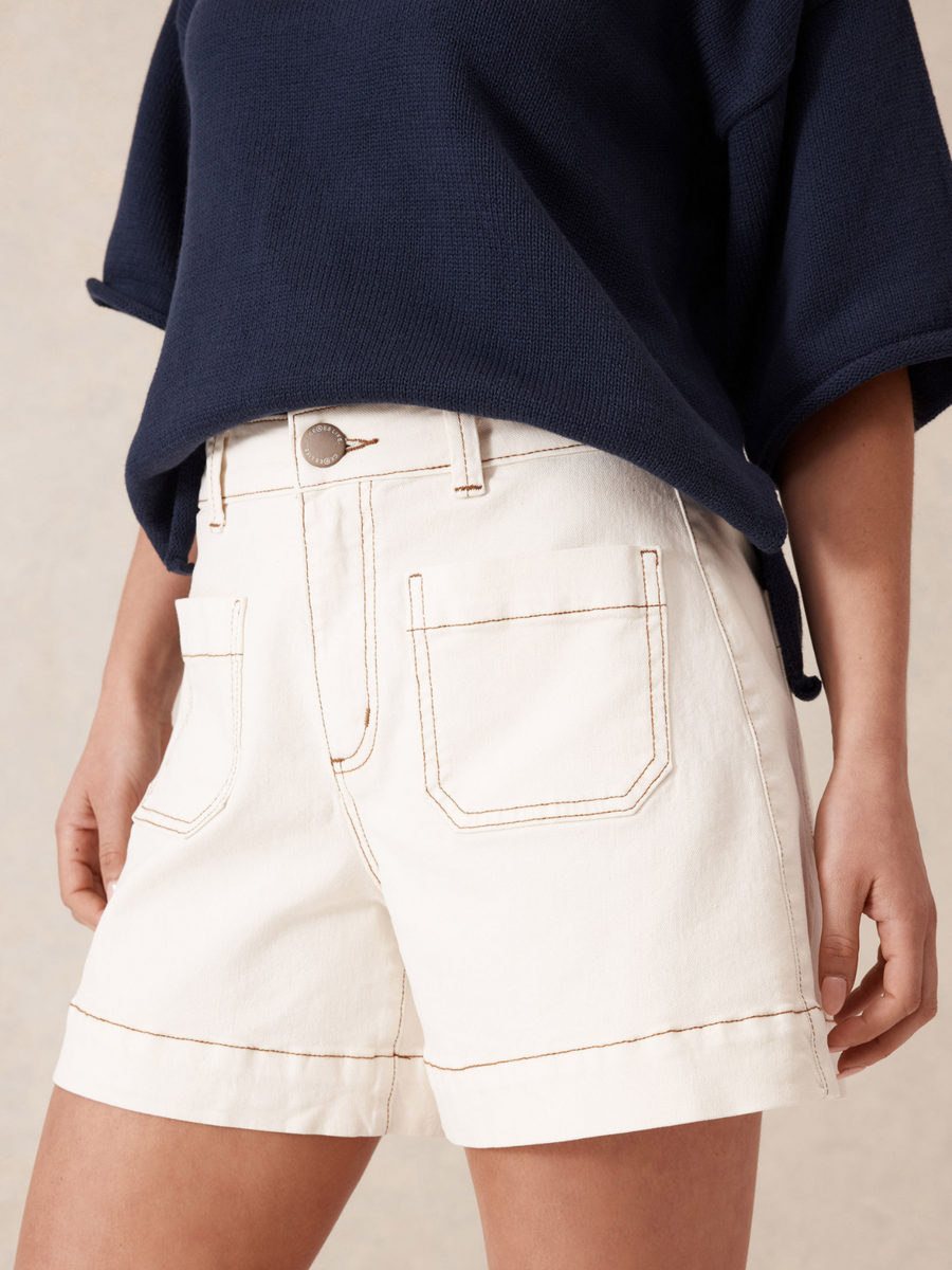 Esther Denim Patch Pocket Short | Eggshell