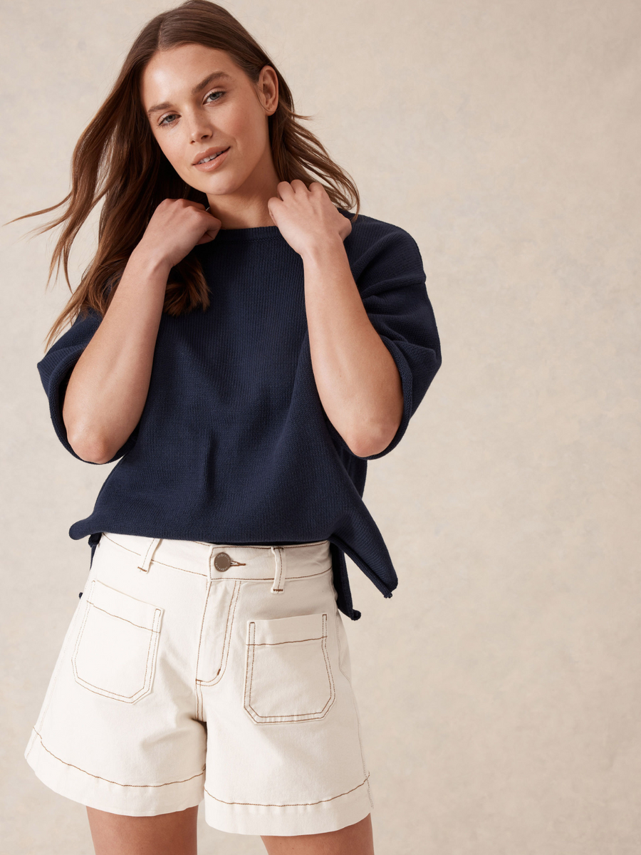 Esther Denim Patch Pocket Short | Eggshell