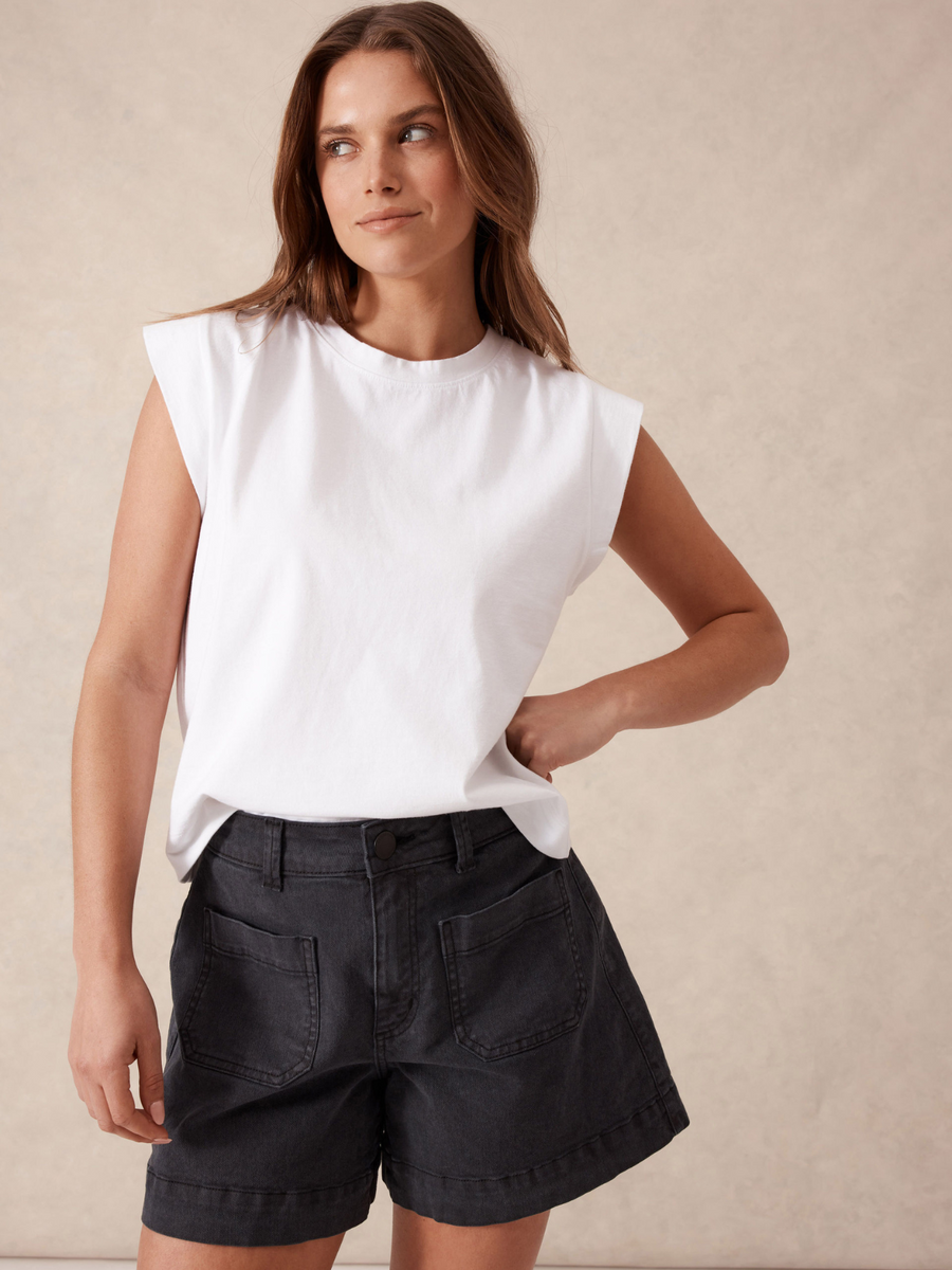 Esther Denim Patch Pocket Short | Washed Black