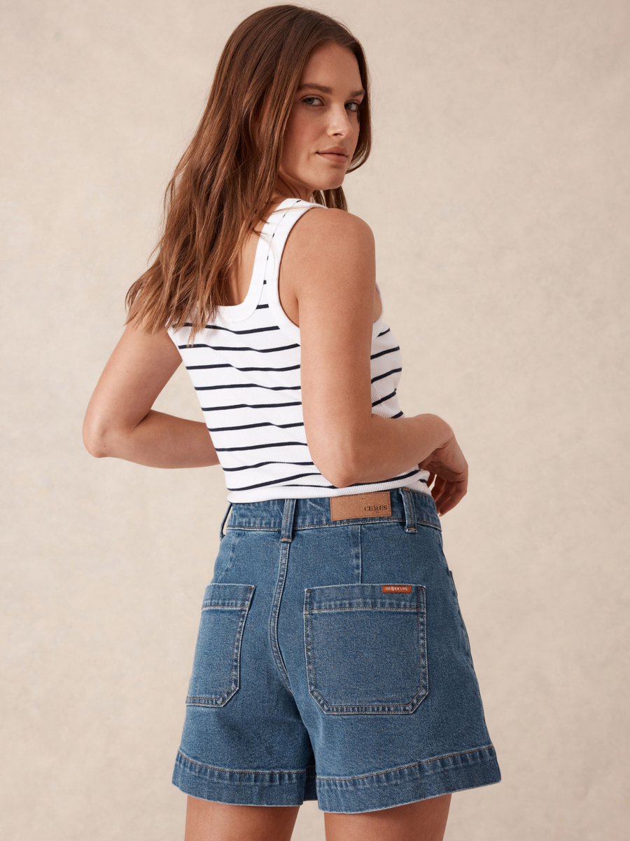 Esther Denim Patch Pocket Short | Fresh Indigo
