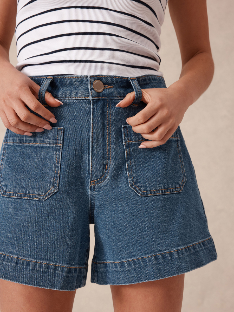 Esther Denim Patch Pocket Short | Fresh Indigo